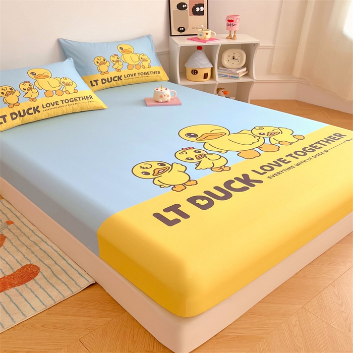 91家纺网 家纺一手货源 找家纺 梦舒羽 2025新款正版全棉床笠卡通床笠罩全包席梦思床垫保护罩 调皮鸭