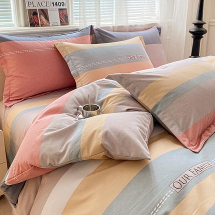 91家纺网 家纺一手货源 找家纺 （优质买家秀热卖不断货）A类母婴级纯棉全棉磨毛被套四件套全棉纯棉磨毛被套三件套纯棉全棉磨毛被套四件套 简约粉条