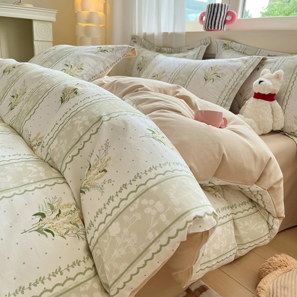 91家纺网 家纺一手货源 找家纺 （买家秀爆款不断货）A类母婴级100纯棉全棉磨毛四件套全棉纯棉全棉磨毛四件套百分百纯棉全棉磨毛四件套 甜心-仙草