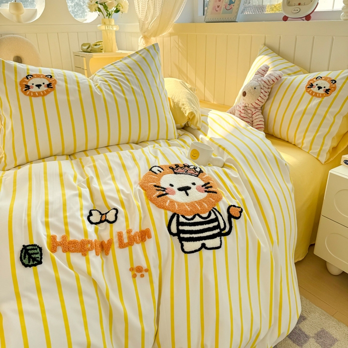 91家纺网 家纺一手货源 找家纺 上尚居 2025新款云朵棉卡通毛巾绣四件套 小狮子