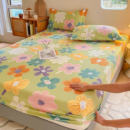 91家纺网 家纺一手货源 找家纺 （优质买家秀热卖款不断货）A类母婴级纯棉全棉磨毛床单纯棉全棉磨毛床笠全棉纯棉磨毛床单全棉纯棉磨毛床笠 花骨朵-绿