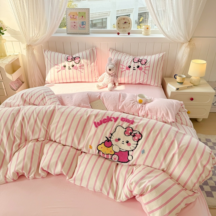 91家纺网 家纺一手货源 找家纺 上尚居 2025新款云朵棉卡通毛巾绣四件套 蛋糕KT