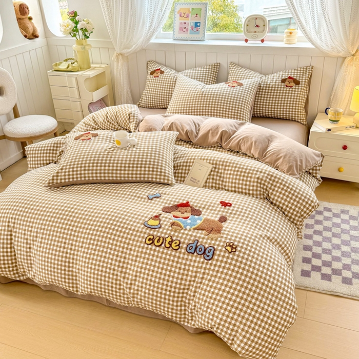 91家纺网 家纺一手货源 找家纺 上尚居 2025新款云朵棉卡通毛巾绣四件套 腊肠小狗