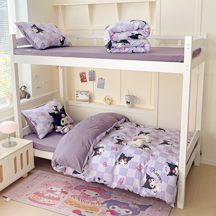 91家纺网 家纺一手货源 找家纺 （总）贝扬思家纺 2025新款水洗棉三丽鸥简约系列四件套-宿舍床