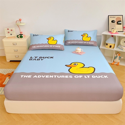 91家纺网 家纺一手货源 找家纺 圣比熊 正版授权控价55元起 全棉床笠卡通床笠罩全包席梦思床垫保护罩 漂流鸭