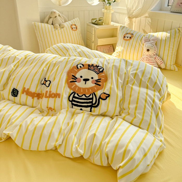 91家纺网 家纺一手货源 找家纺 上尚居 2025新款云朵棉卡通毛巾绣四件套 小狮子