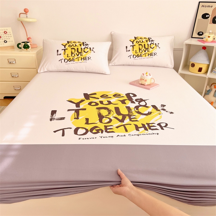 91家纺网 家纺一手货源 找家纺 梦舒羽 2025新款正版全棉床笠卡通床笠罩全包席梦思床垫保护罩 字母鸭