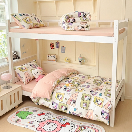 91家纺网 家纺一手货源 找家纺 （总）贝扬思家纺 2025新款水洗棉三丽鸥简约系列四件套-宿舍床