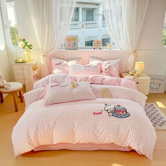 91家纺网 家纺一手货源 找家纺 上尚居 2025新款云朵棉卡通毛巾绣四件套 蛋糕狗