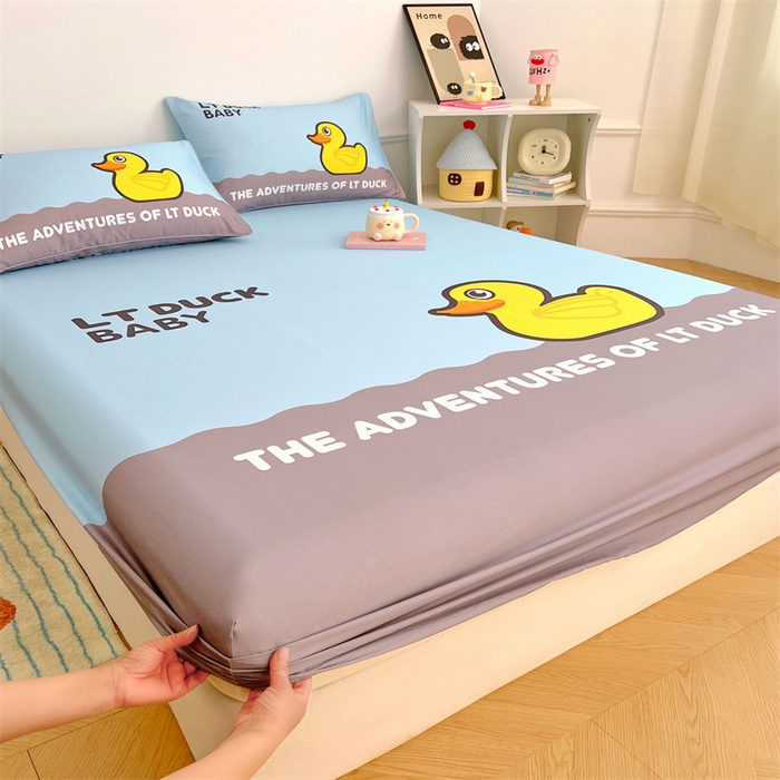 91家纺网 家纺一手货源 找家纺 梦舒羽 2025新款正版全棉床笠卡通床笠罩全包席梦思床垫保护罩 漂流鸭