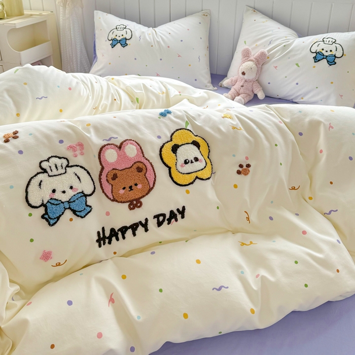 91家纺网 家纺一手货源 找家纺 上尚居 2025新款云朵棉卡通毛巾绣四件套 好朋友