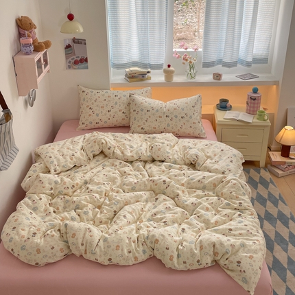 桃子家居2025新款A类纯棉有氧双层纱小清新可爱少女系列四件套 棉双层纱-泡芙奶昔狗