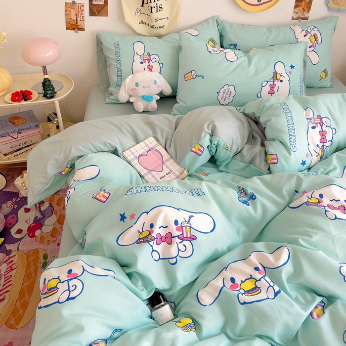 91家纺网 家纺一手货源 找家纺 贝扬思家纺 2025新款水洗棉三丽鸥简约系列四件套-大床图 汉堡玉桂狗