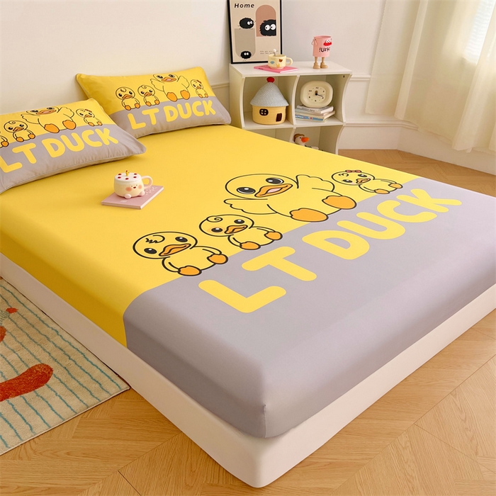 91家纺网 家纺一手货源 找家纺 梦舒羽 2025新款正版全棉床笠卡通床笠罩全包席梦思床垫保护罩 乖巧鸭