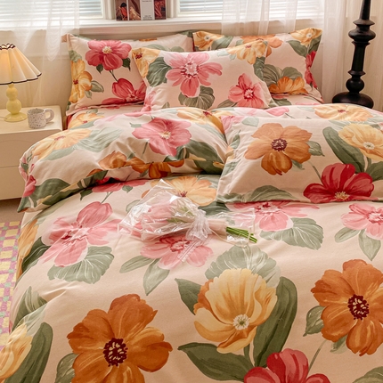 91家纺网 家纺一手货源 找家纺 （优质买家秀 热卖不断货）A类母婴级纯棉全棉磨毛被套三件套全棉纯棉磨毛被套三件套纯棉全棉磨毛被套 浪漫花语