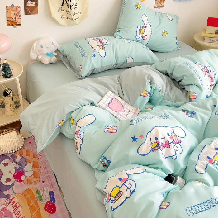 91家纺网 家纺一手货源 找家纺 贝扬思家纺 2025新款水洗棉三丽鸥简约系列四件套-大床图 汉堡玉桂狗