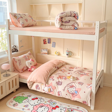 91家纺网 家纺一手货源 找家纺 （总）贝扬思家纺 2025新款水洗棉三丽鸥简约系列四件套-宿舍床