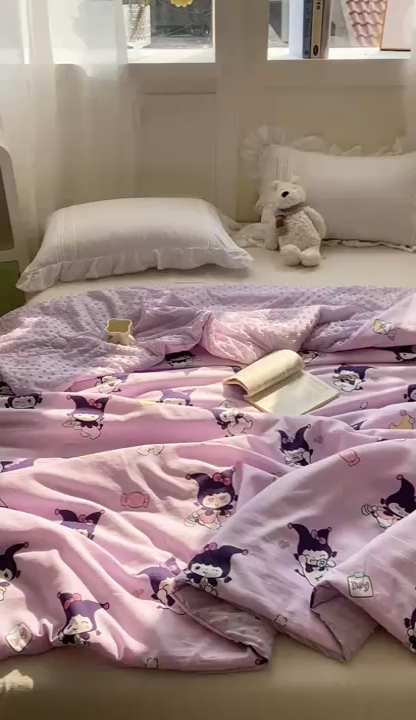 91家纺网 家纺一手货源 找家纺 米乐被业 2025新款水洗棉凉豆豆夏被 卡通甜心