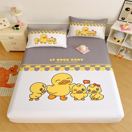 梦舒羽 2025新款正版全棉床笠卡通床笠罩全包席梦思床垫保护罩 萌鸭一族-白