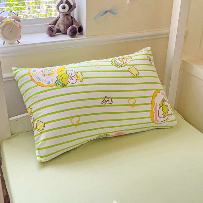 91家纺网 家纺一手货源 找家纺 贝扬思家纺 2025新款水洗棉三丽鸥简约系列四件套-宿舍床 甜甜圈大眼青蛙