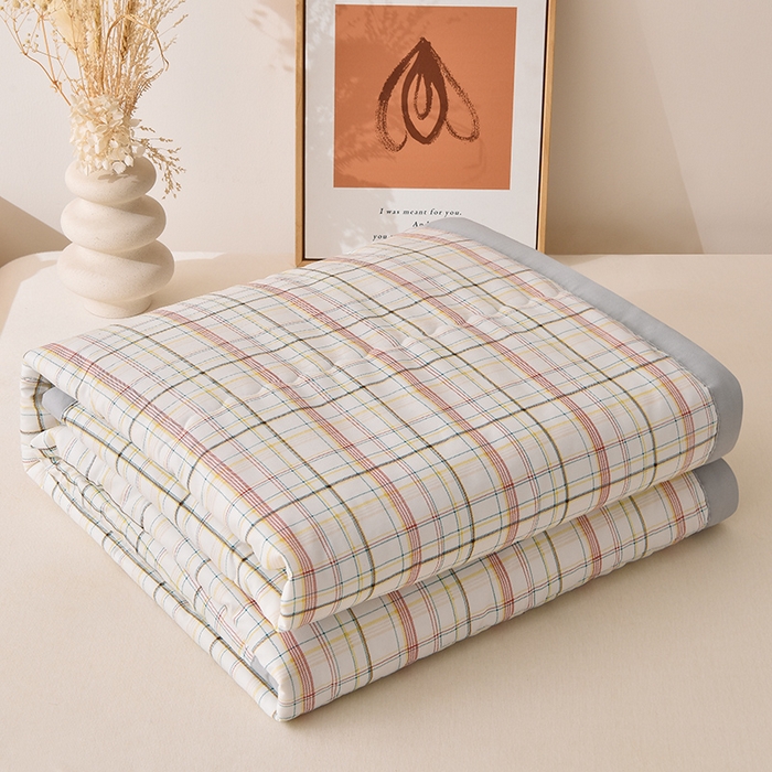 91家纺网 家纺一手货源 找家纺 艾兜坊  2025新款亲肤原棉夏被 1米白粉格