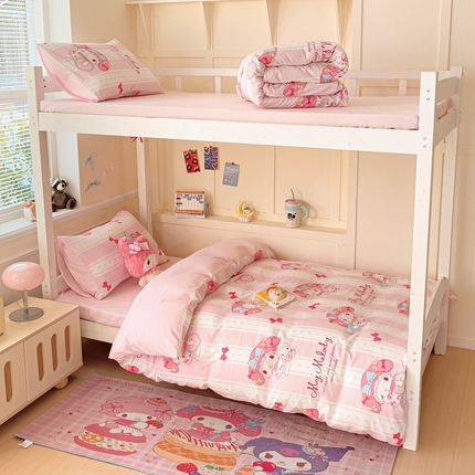 91家纺网 家纺一手货源 找家纺 （总）贝扬思家纺 2025新款水洗棉三丽鸥简约系列四件套-宿舍床