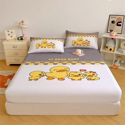 91家纺网 家纺一手货源 找家纺 圣比熊 正版授权控价55元起 全棉床笠卡通床笠罩全包席梦思床垫保护罩 萌鸭一族-白