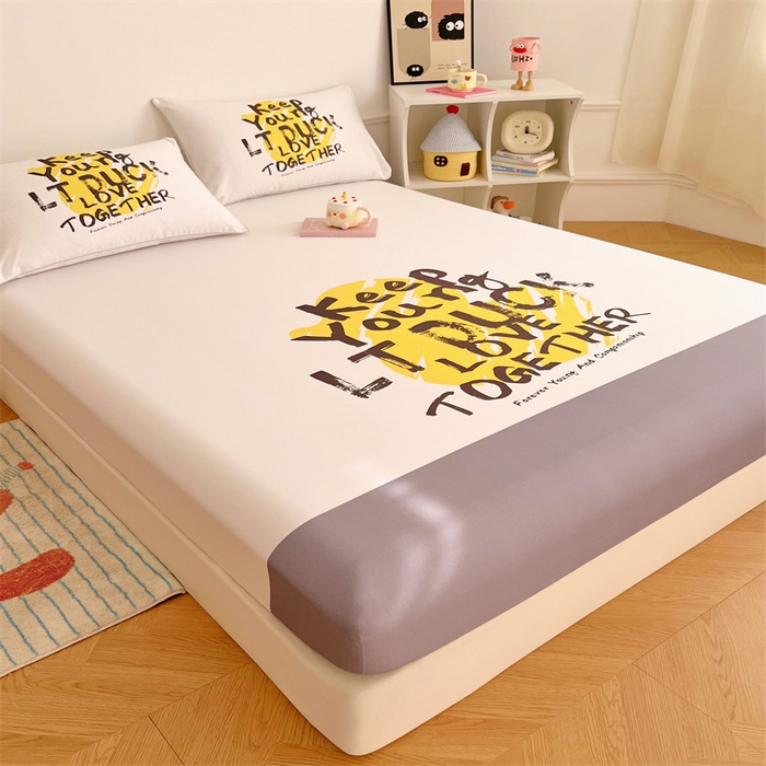 91家纺网 家纺一手货源 找家纺 梦舒羽 2025新款正版全棉床笠卡通床笠罩全包席梦思床垫保护罩 字母鸭
