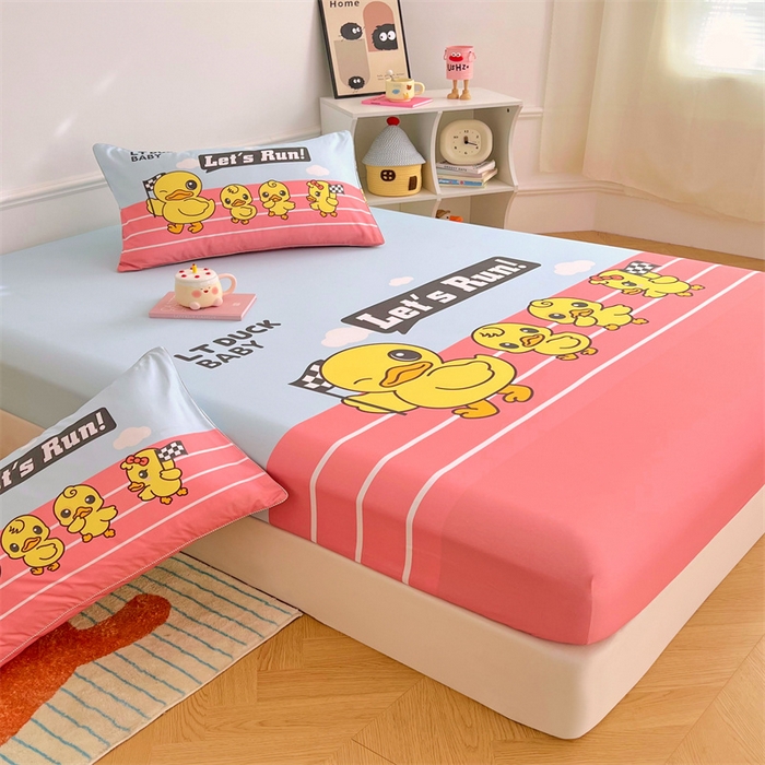 91家纺网 家纺一手货源 找家纺 梦舒羽 2025新款正版全棉床笠卡通床笠罩全包席梦思床垫保护罩 竞速鸭