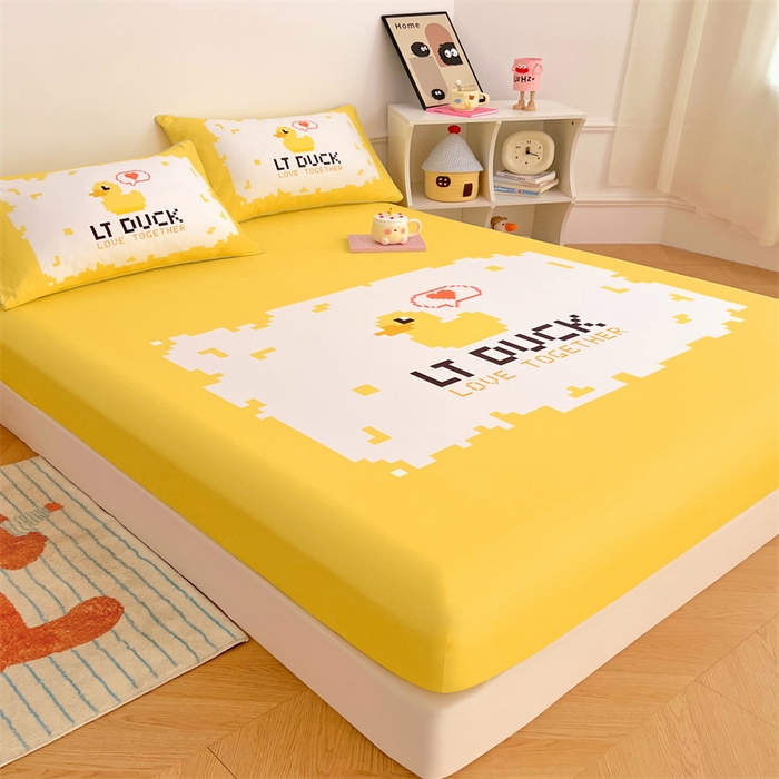 91家纺网 家纺一手货源 找家纺 梦舒羽 2025新款正版全棉床笠卡通床笠罩全包席梦思床垫保护罩 电玩鸭