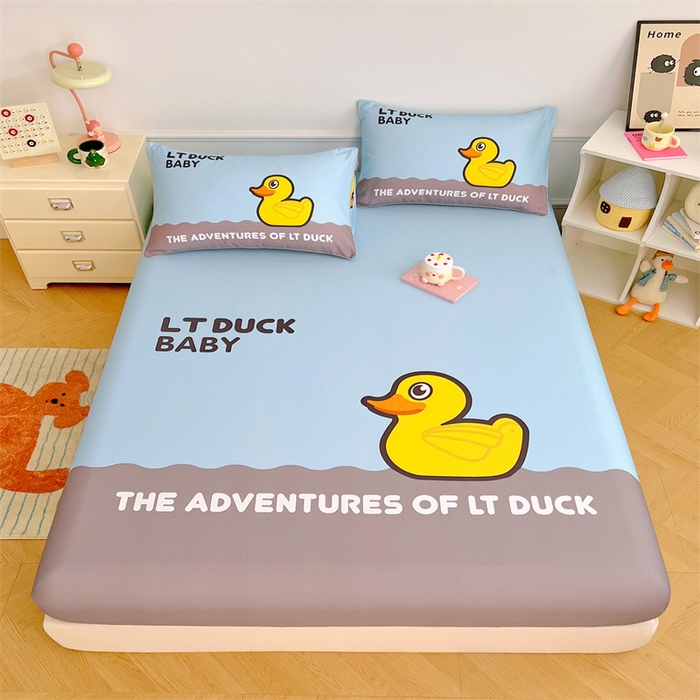 91家纺网 家纺一手货源 找家纺 梦舒羽 2025新款正版全棉床笠卡通床笠罩全包席梦思床垫保护罩 漂流鸭