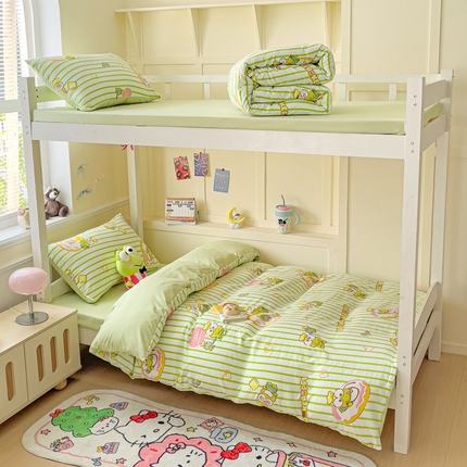 91家纺网 家纺一手货源 找家纺 （总）贝扬思家纺 2025新款水洗棉三丽鸥简约系列四件套-宿舍床