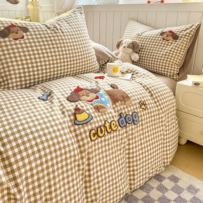 91家纺网 家纺一手货源 找家纺 上尚居 2025新款云朵棉卡通毛巾绣四件套 腊肠小狗