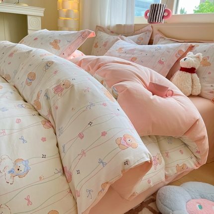 91家纺网 家纺一手货源 找家纺 （买家秀爆款不断货）A类母婴级100纯棉全棉磨毛四件套全棉纯棉全棉磨毛四件套百分百纯棉全棉磨毛四件套 甜心-萌趣小狗