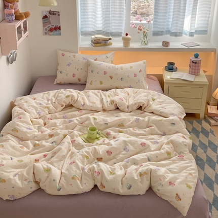 桃子家居2025新款A类纯棉有氧双层纱小清新可爱少女系列四件套 棉双层纱-露琳