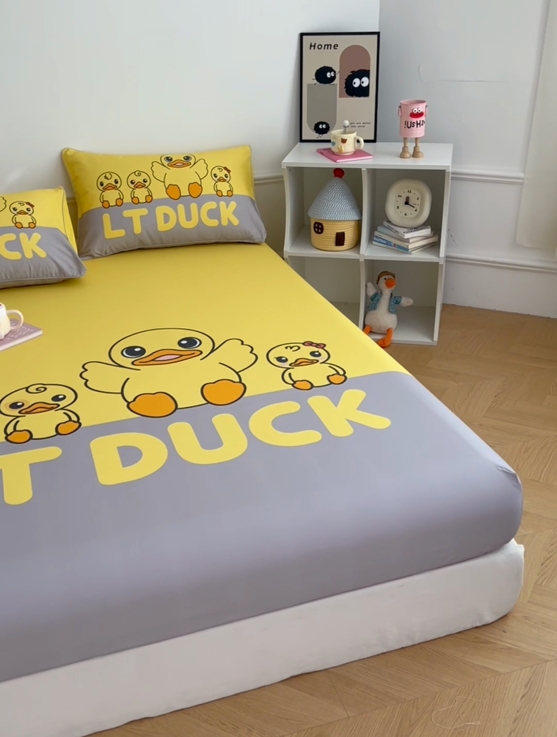 91家纺网 家纺一手货源 找家纺 梦舒羽 2025新款正版全棉床笠卡通床笠罩全包席梦思床垫保护罩 乖巧鸭