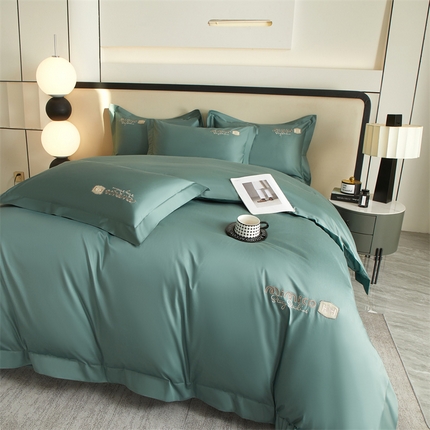 曼秀琳家纺 2025新款50s双股长绒棉刺绣款四件套（静雅系列） 静雅-松柏绿