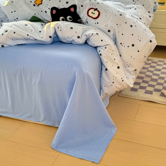 91家纺网 家纺一手货源 找家纺 上尚居 2025新款云朵棉卡通毛巾绣四件套 波点猫-蓝