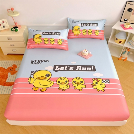 圣比熊 正版授权控价55元起 全棉床笠卡通床笠罩全包席梦思床垫保护罩 竞速鸭