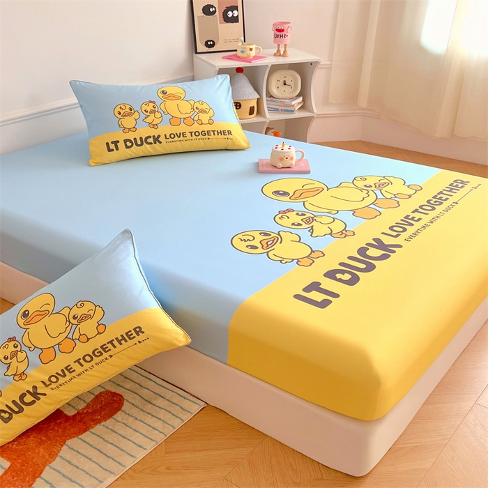 91家纺网 家纺一手货源 找家纺 梦舒羽 2025新款正版全棉床笠卡通床笠罩全包席梦思床垫保护罩 调皮鸭