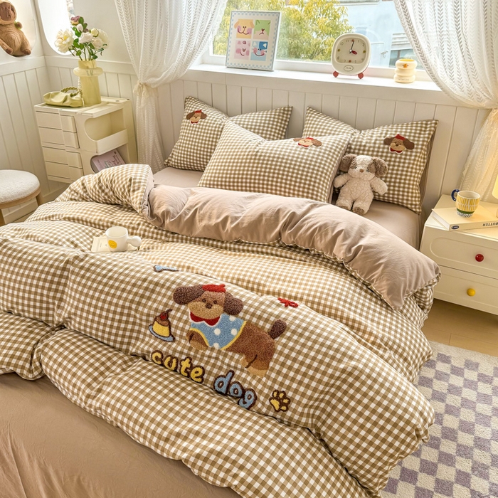 91家纺网 家纺一手货源 找家纺 上尚居 2025新款云朵棉卡通毛巾绣四件套 腊肠小狗