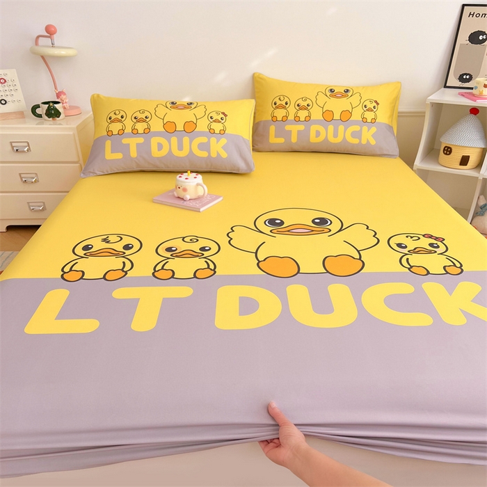 91家纺网 家纺一手货源 找家纺 梦舒羽 2025新款正版全棉床笠卡通床笠罩全包席梦思床垫保护罩 乖巧鸭