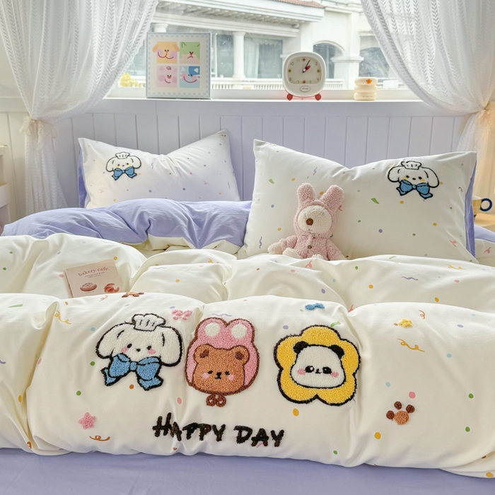 91家纺网 家纺一手货源 找家纺 上尚居 2025新款云朵棉卡通毛巾绣四件套 好朋友