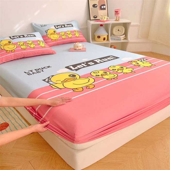 91家纺网 家纺一手货源 找家纺 梦舒羽 2025新款正版全棉床笠卡通床笠罩全包席梦思床垫保护罩 竞速鸭