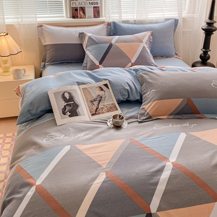 91家纺网 家纺一手货源 找家纺 （优质买家秀 热卖不断货）A类母婴级纯棉全棉磨毛被套三件套全棉纯棉磨毛被套三件套纯棉全棉磨毛被套 菱格