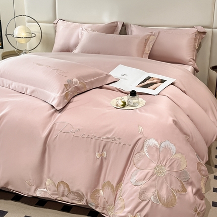 91家纺网 家纺一手货源 找家纺 金牛座家纺 2025新款重工刺绣亲肤棉四件套-赫本系列 赫本-浅豆沙