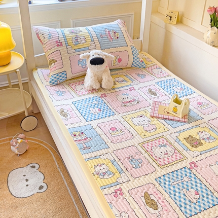 罗亿家纺  2025新款宿舍款-水洗棉夹棉床盖 芝士呆猫