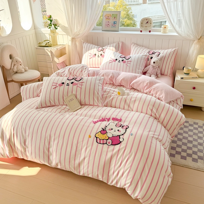 91家纺网 家纺一手货源 找家纺 上尚居 2025新款云朵棉卡通毛巾绣四件套 蛋糕KT