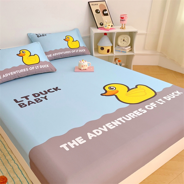 91家纺网 家纺一手货源 找家纺 梦舒羽 2025新款正版全棉床笠卡通床笠罩全包席梦思床垫保护罩 漂流鸭