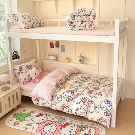 91家纺网 家纺一手货源 找家纺 （总）贝扬思家纺 2025新款水洗棉三丽鸥简约系列四件套-宿舍床